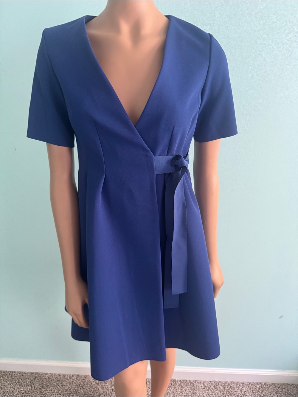 COS Women’s Navy/Puple Wrap Short-Sleeve Dress with Tie size 4